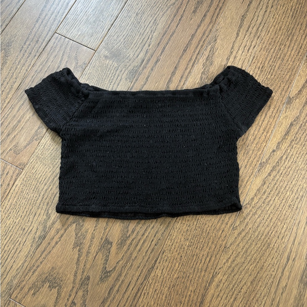 Black Fitted Crop Top with Off-Shoulder Style